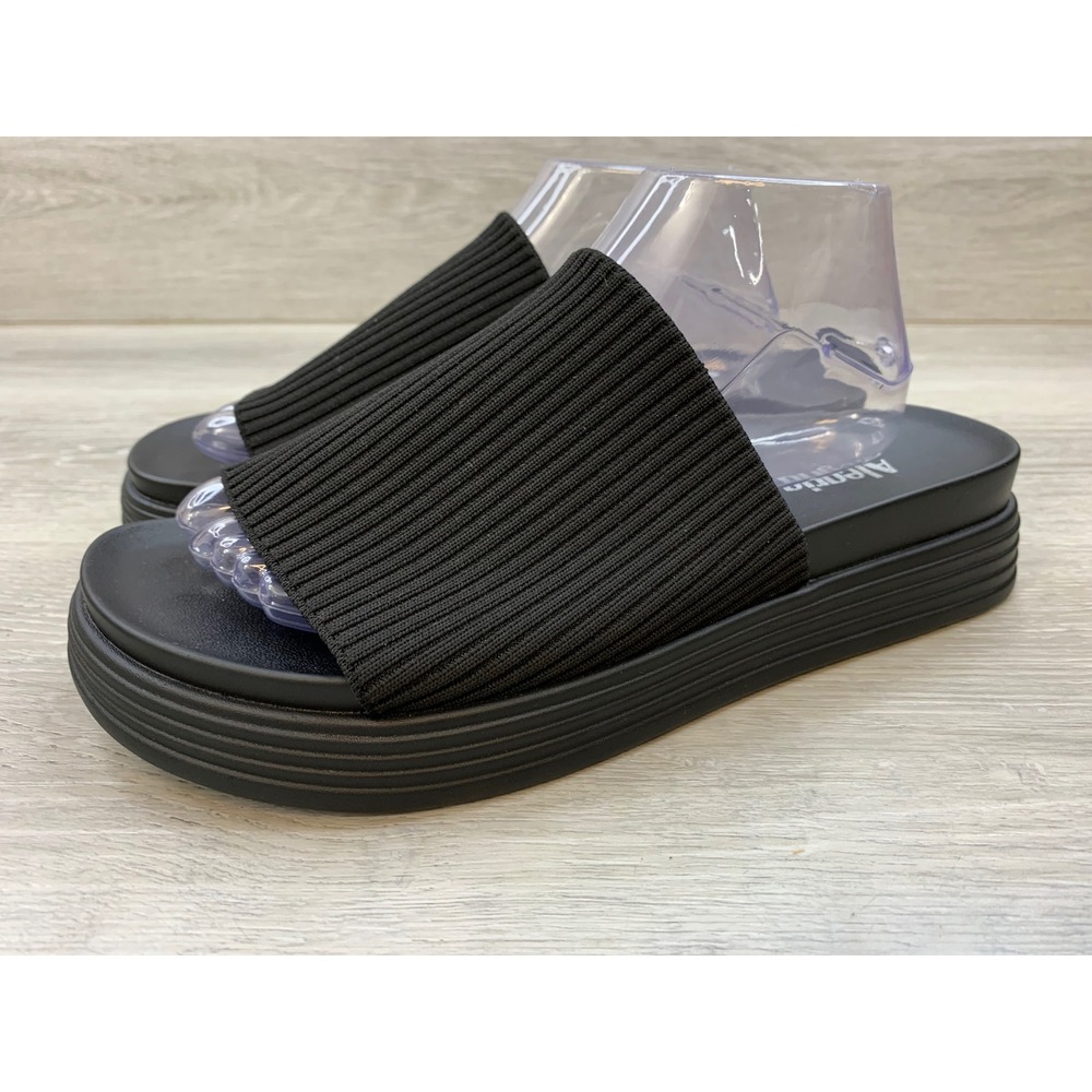 Alegria Women's Black Ribbed Textile Platform Slide Sandals 11.5 Comfort Shoes - Picture 3 of 11